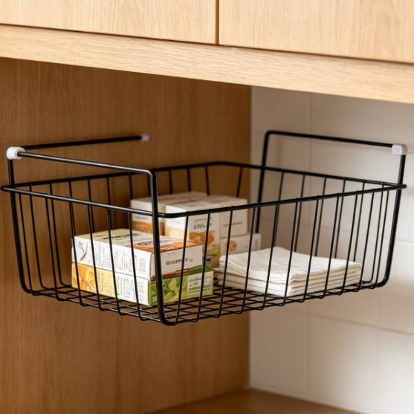 Black Under-Shelf Hanging Basket, Cabinet Storage Basket