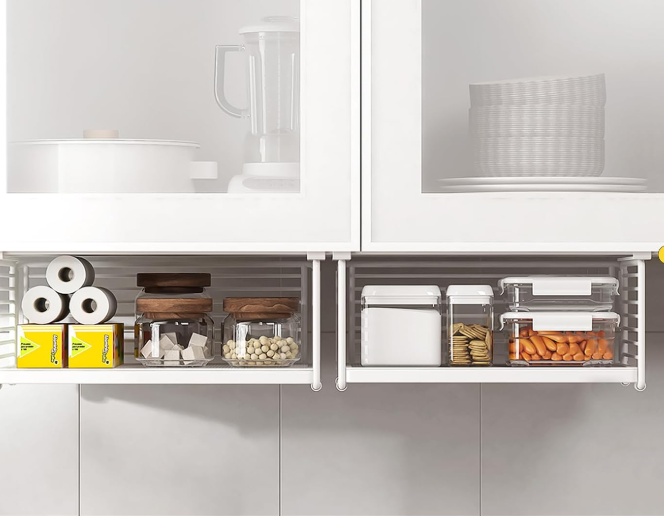 Under-Shelf Storage Basket, White Wire Rack - Image 2