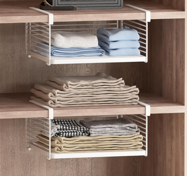 Under-Shelf Storage Basket, White Wire Rack