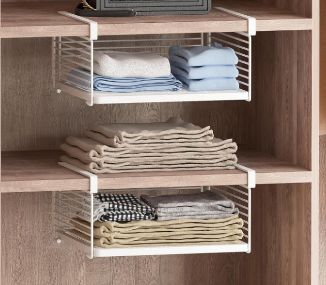 Under-Shelf Storage Basket, White Wire Rack