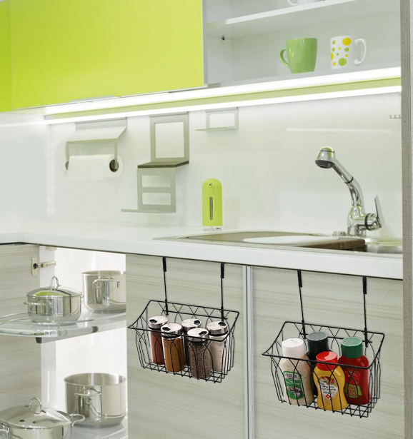 Wire Mesh Hanging Basket With Hooks, Cabinet Door Kitchen Storage - Image 2