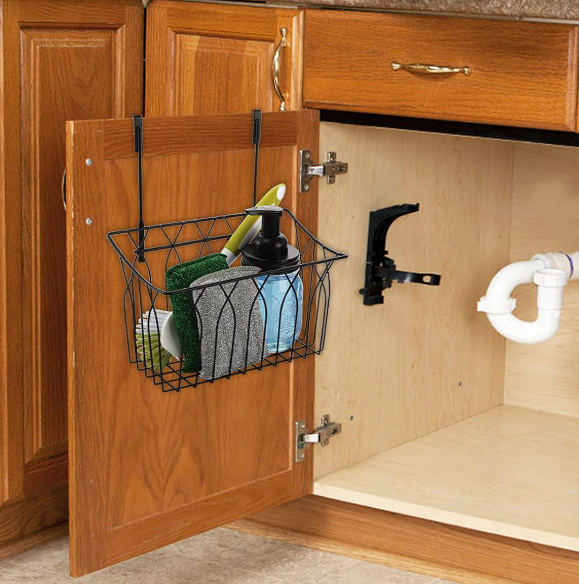 Wire Mesh Hanging Basket With Hooks, Cabinet Door Kitchen Storage