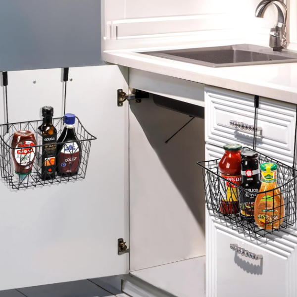 Cabinet Door Storage Rack, Wire Mesh Hanging Basket With Hooks