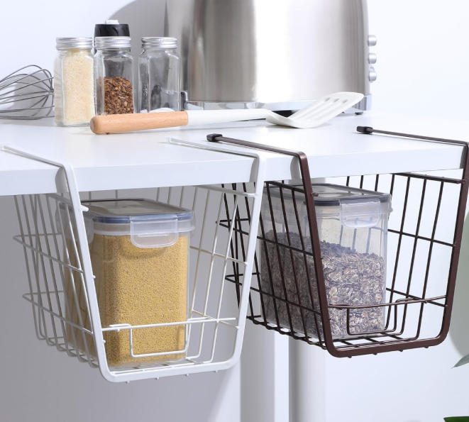 Metal Under-Shelf Hanging Basket, Space-Saving Storage Rack