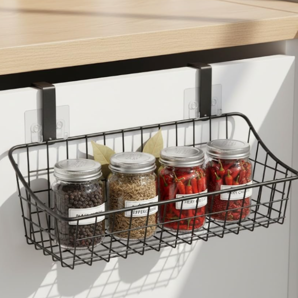 Wire Mesh Hanging Basket With Hooks, Over-The-Door Hanging Rack