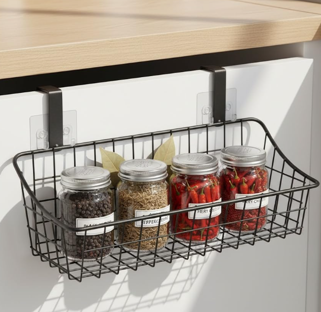Wire Mesh Hanging Basket With Hooks, Over-The-Door Hanging Rack