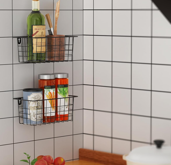 Kitchen Hanging Basket, Adhesive/Screw-Mount Cabinet Door Storage