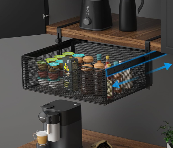 Under-Shelf Hanging Basket, Black Adjustable Hanging Arm
