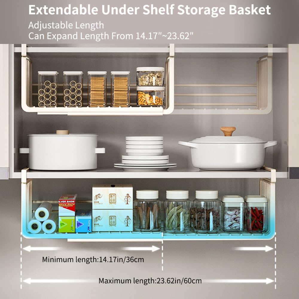 Extendable Under-Shelf Basket; Hanging Storage Rack - Image 2