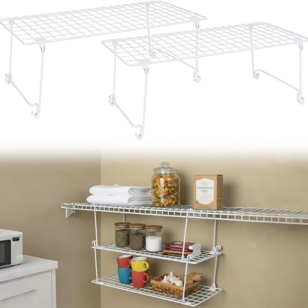 Stackable Wire Shelving; Wardrobe And Kitchen Storage (White)