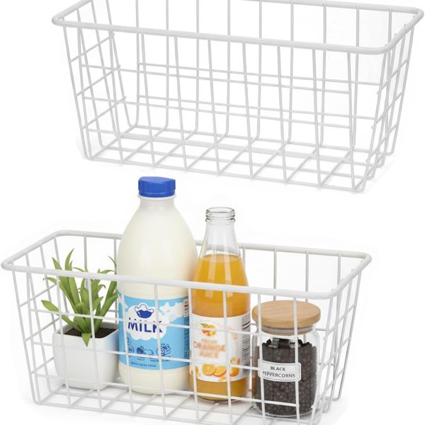 Wall-Mounted Storage Rack; Adhesive Wire Basket For Cabinet Doors (White)