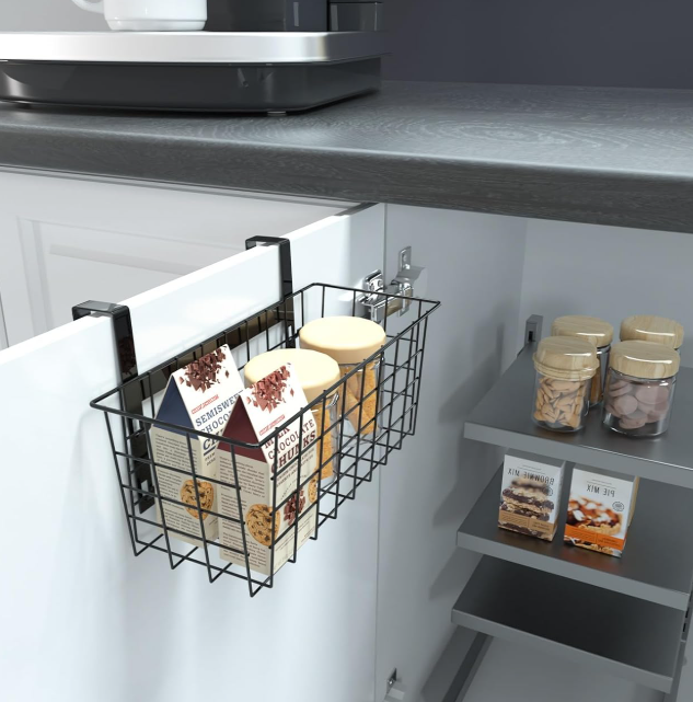 Wire Mesh Hanging Basket With Hooks, Cabinet Door Kitchen Storage - Image 2