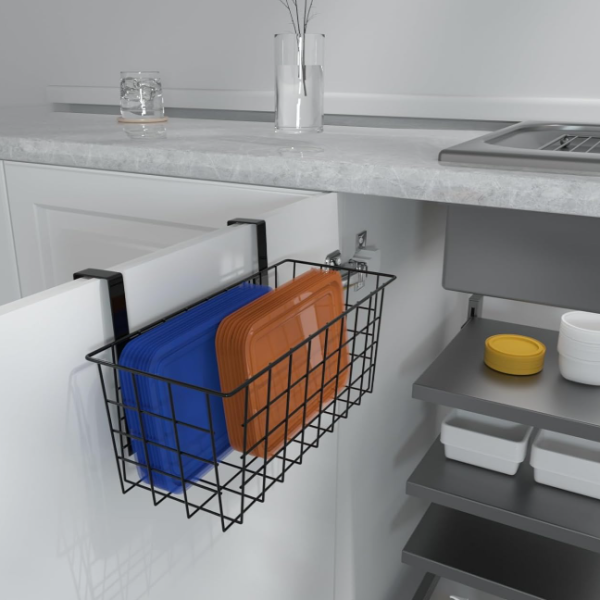 Wire Mesh Hanging Basket With Hooks, Cabinet Door Kitchen Storage