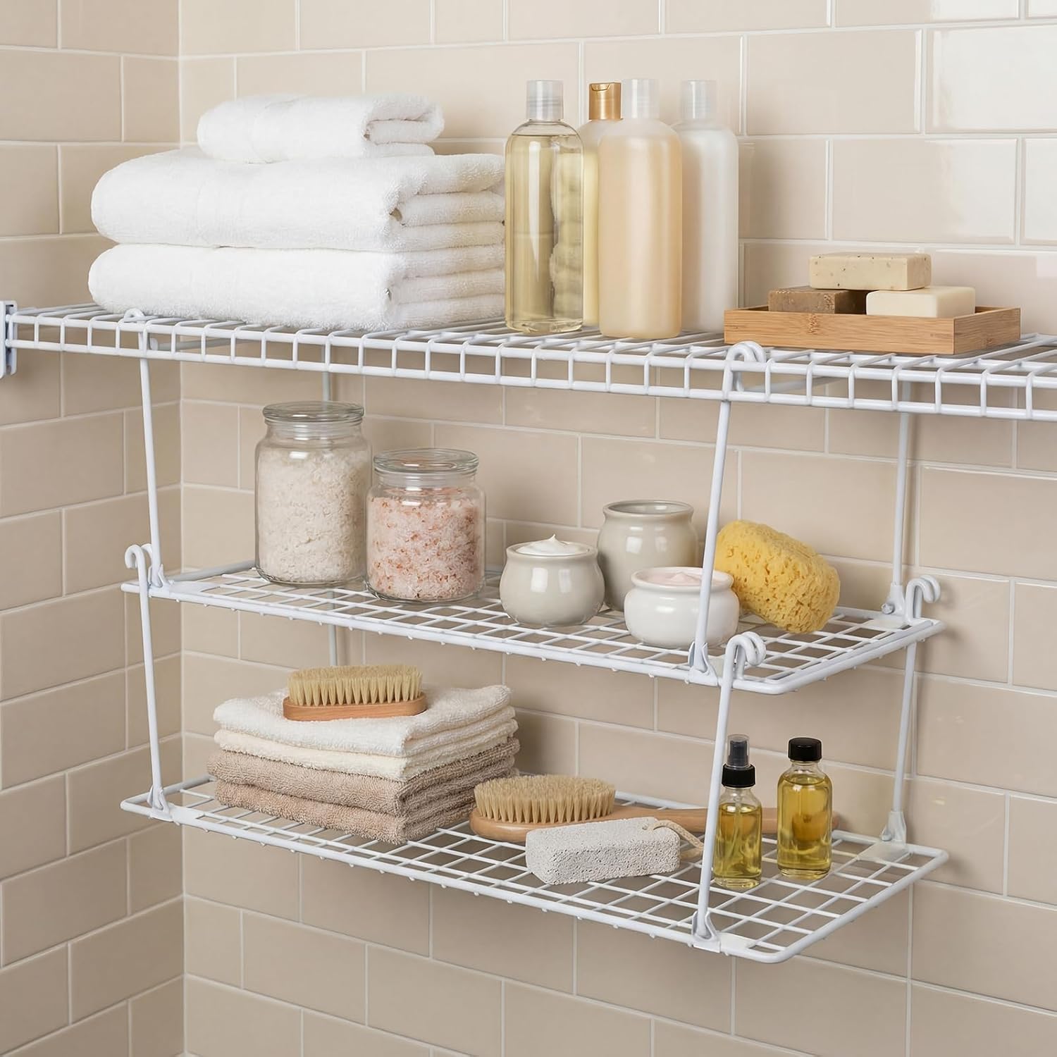 Stackable Wire Shelving; Wardrobe And Kitchen Storage (White) - Image 2