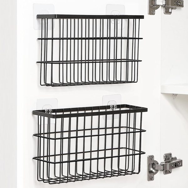 Cabinet Door Organizer; Self-Adhesive Wall-Mounted Storage Basket (White)