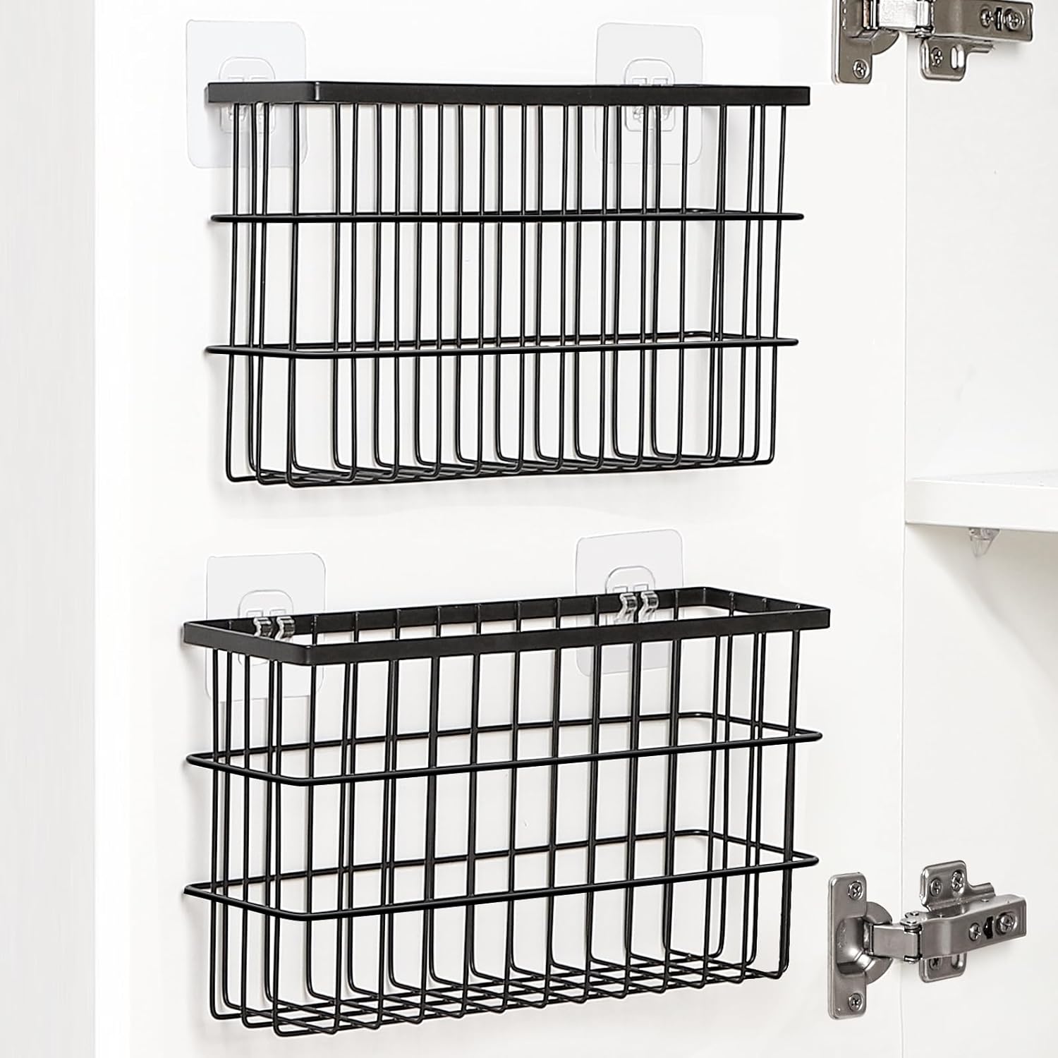 Cabinet Door Organizer; Self-Adhesive Wall-Mounted Storage Basket (White)