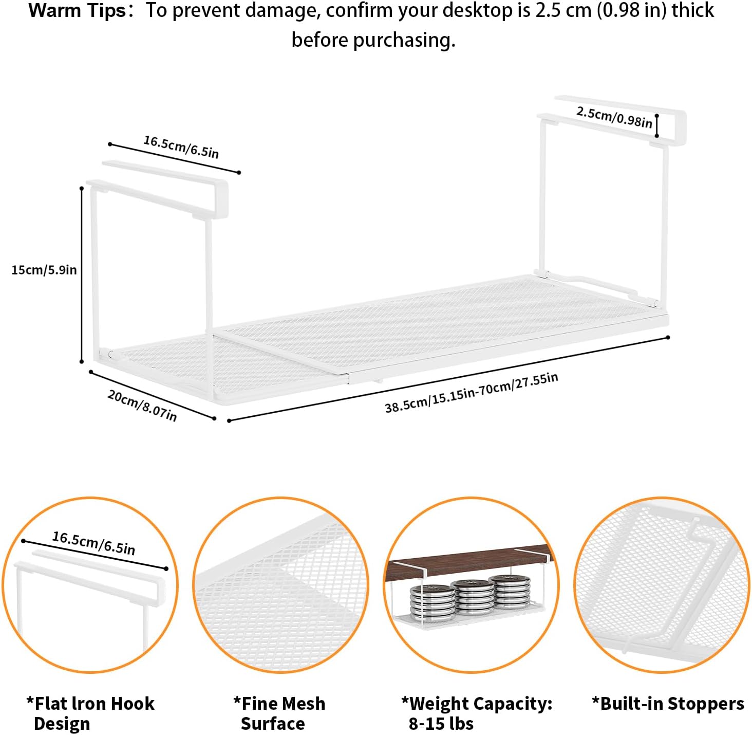 Expandable Under-Cabinet Shelf; Metal Hanging Storage Basket - Image 2