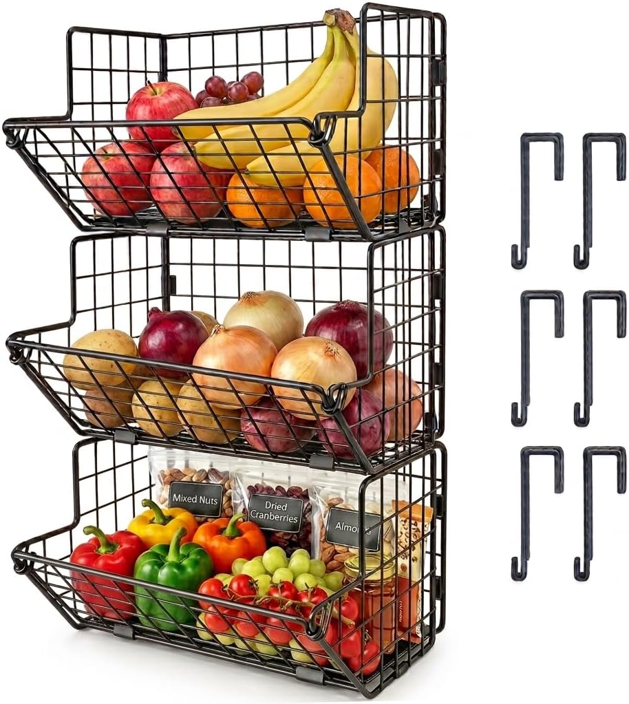 Three-Tier Wire Fruit Basket; Cabinet Door Organizer