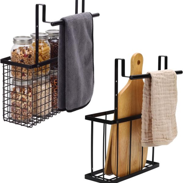 Cabinet Door Organizer; Carbon Steel Rack With Towel Bar