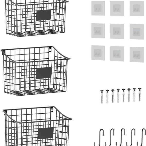 Wall-Mounted Trash Bin Basket; Farmhouse Style With Hooks And Label Plate