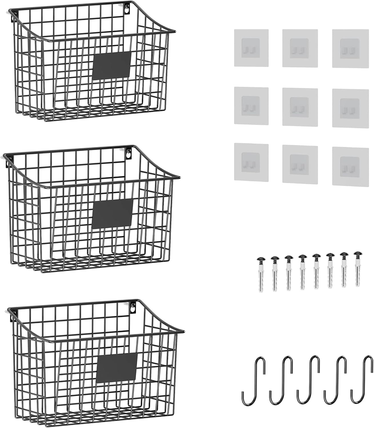 Wall-Mounted Trash Bin Basket; Farmhouse Style With Hooks And Label Plate