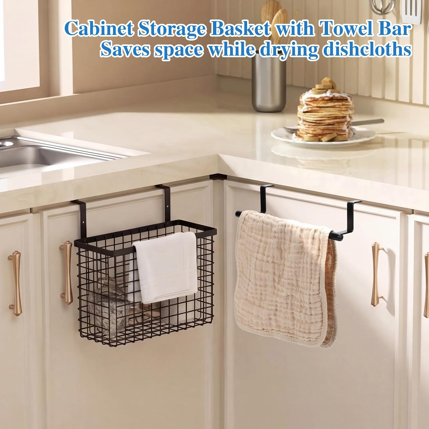 Cabinet Door Organizer; Carbon Steel Rack With Towel Bar - Image 2