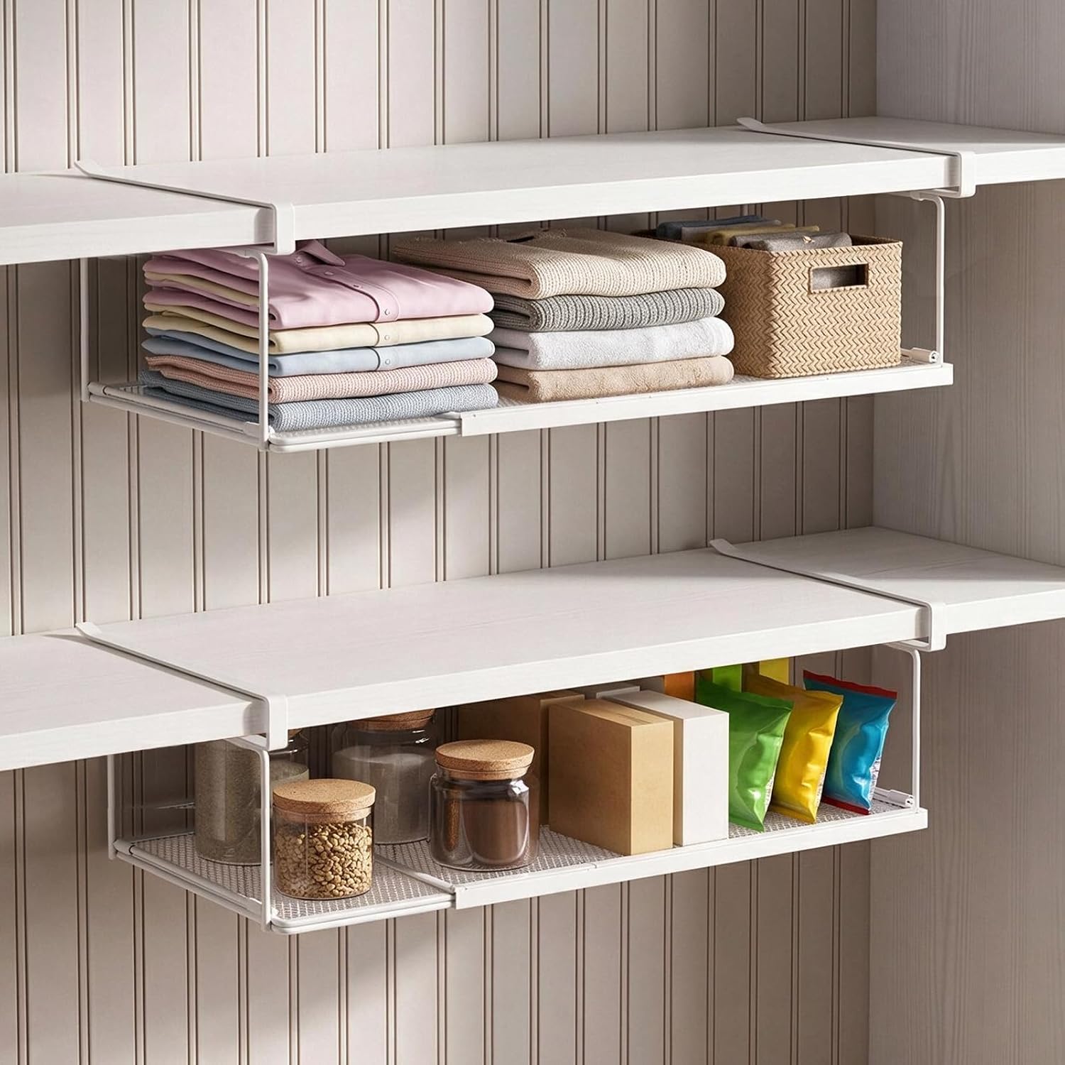 Expandable Under-Cabinet Shelf; Adjustable Hanging Storage