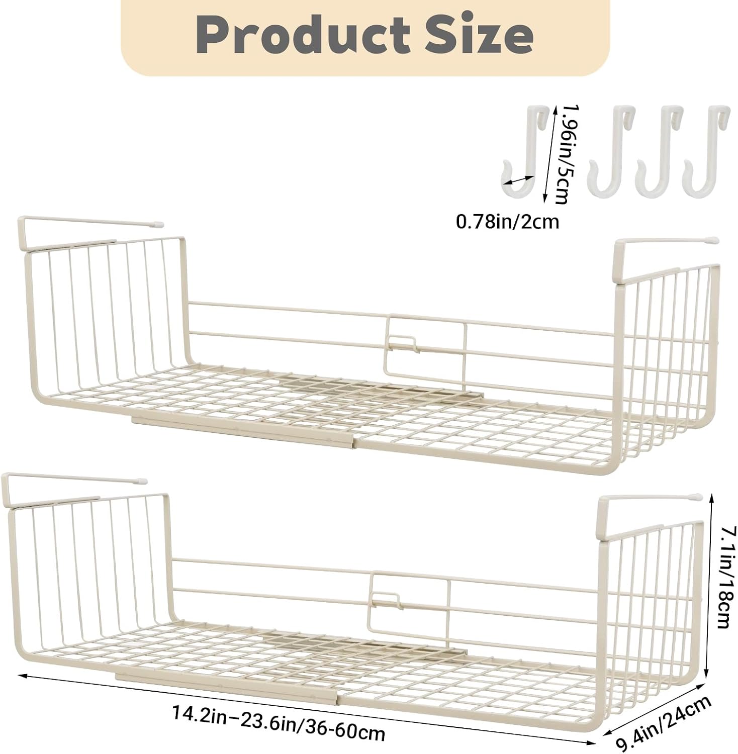 Under-Shelf Storage Basket; Expandable With Hooks (White) - Image 2