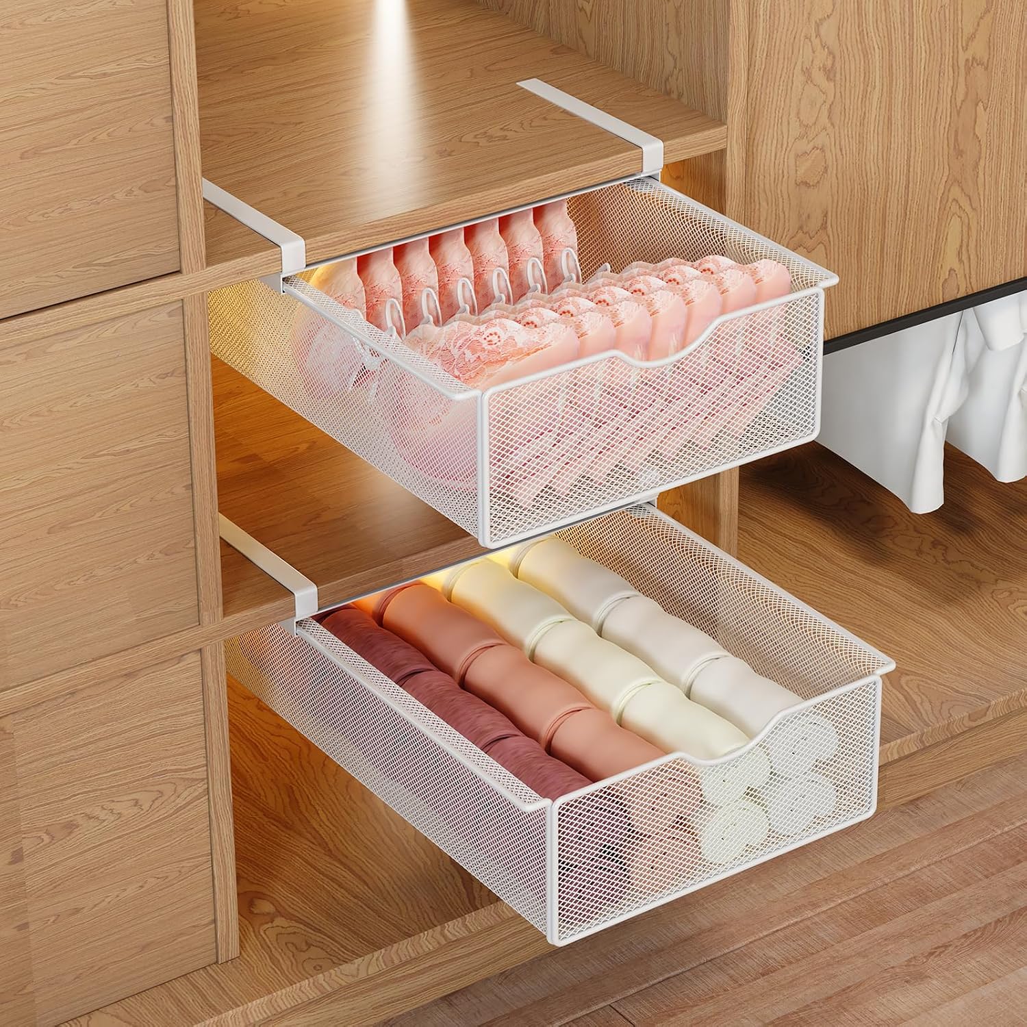 Wardrobe Pull-Out Basket; White Storage Organizer