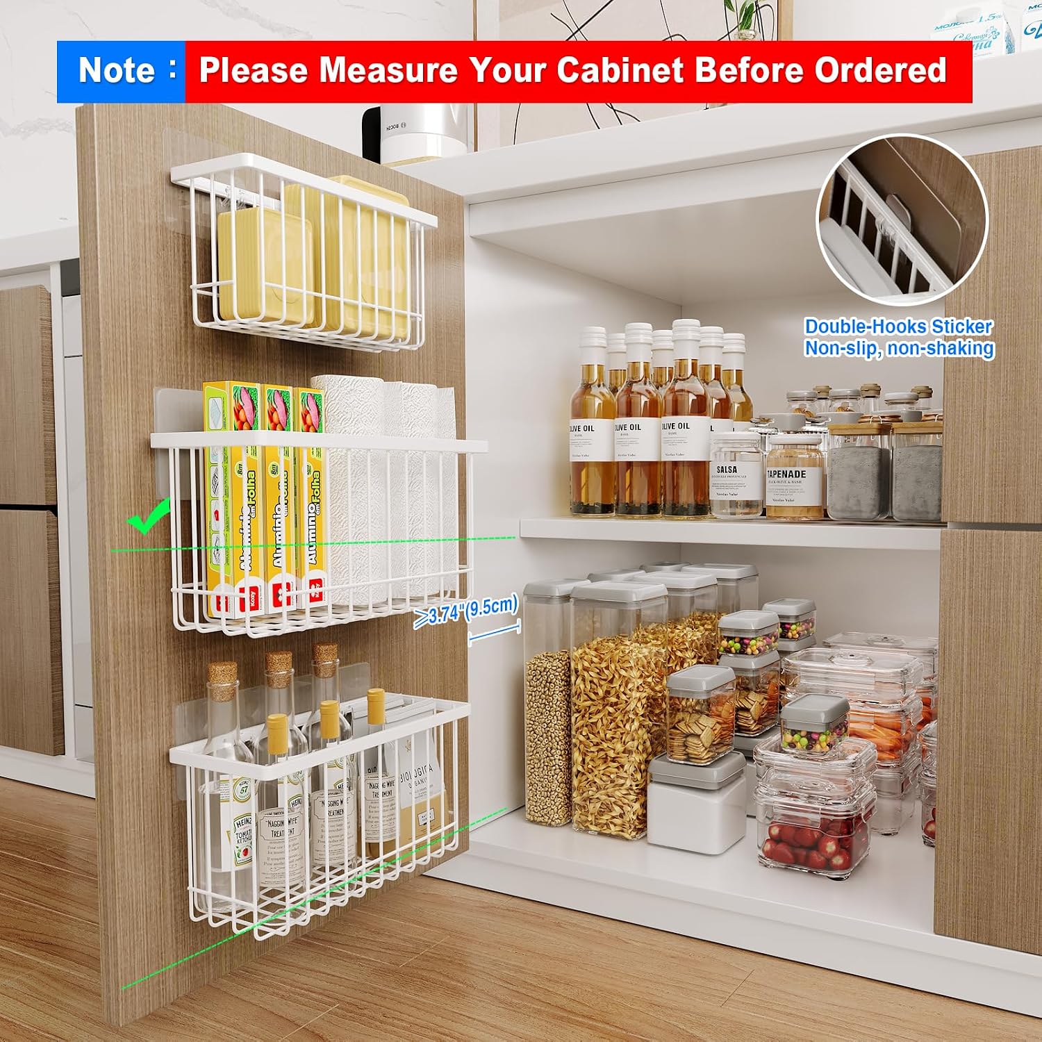Adhesive Cabinet Door Organizer; Wall-Mounted Lid Holder (White) - Image 2