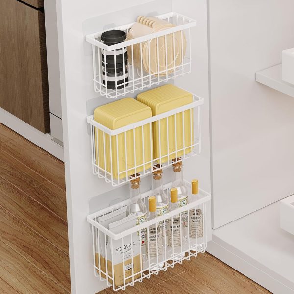 Adhesive Cabinet Door Organizer; Wall-Mounted Lid Holder (White)