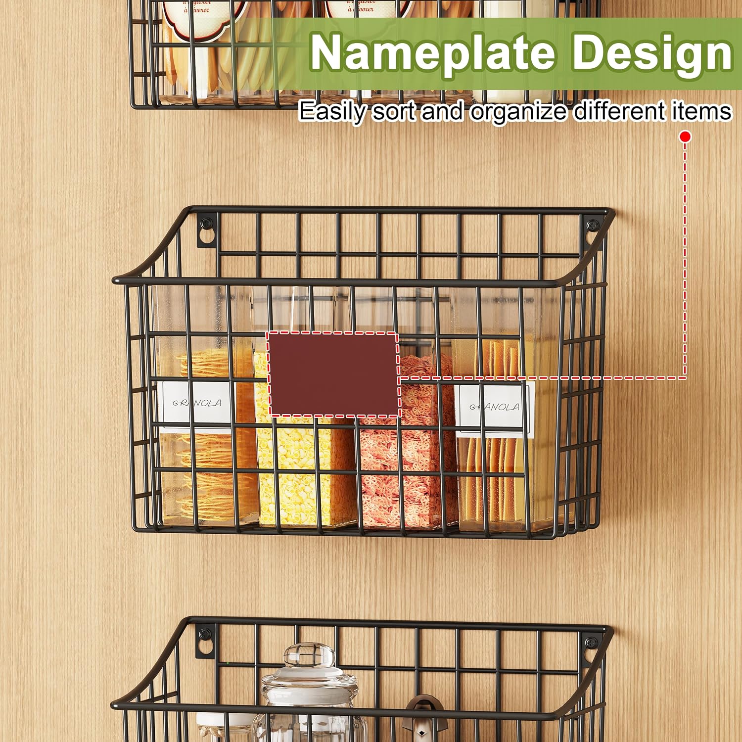 Wall-Mounted Trash Bin Basket; Farmhouse Style With Hooks And Label Plate - Image 2
